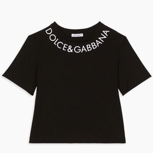 $285 Dolce & Gabbana Little Girls Logo Slight Crop T-Shirt Black Size 6